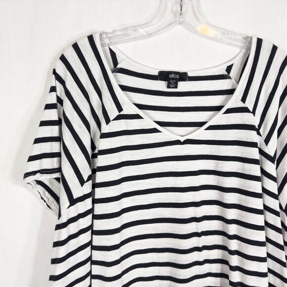 Ellos Plus Size 30W 32W Top 3X Rounded V Neck Tee Black White Striped 717‎ - Picture 7 of 15